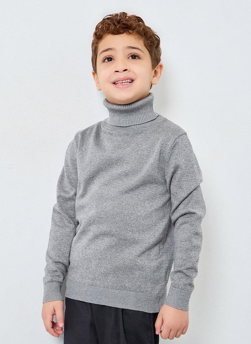 Styli Boys Grey Roll Neck Knit Sweater - Image 3